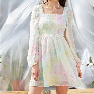 SHEIN Sold Out Shirred Dot Pastel Dress
